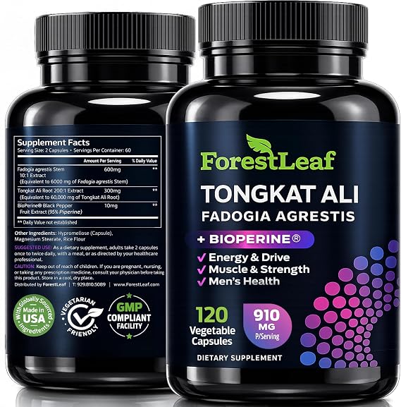 Tongkat Ali and Fadogia Agrestis for Men Supplement w/ BioPerine - Tonkat-Ali Max Strength 200:1 Extract - Long jack Tongkat-ali for Men - Muscle Growth, Performance & Energy - 120 Powder Capsules