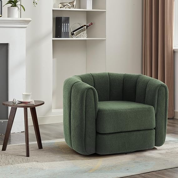KEIKI Swivel Accent Chair, Comfy Upholstered Barrel Armchair for Living Room, Green
