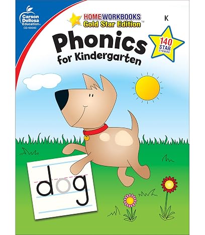 Carson Dellosa Phonics for Kindergarten Workbook, Sight Words, Beginning Consonant and Short Vowel Sounds Educational Games and Puzzles, Classroom or Homeschool Curriculum