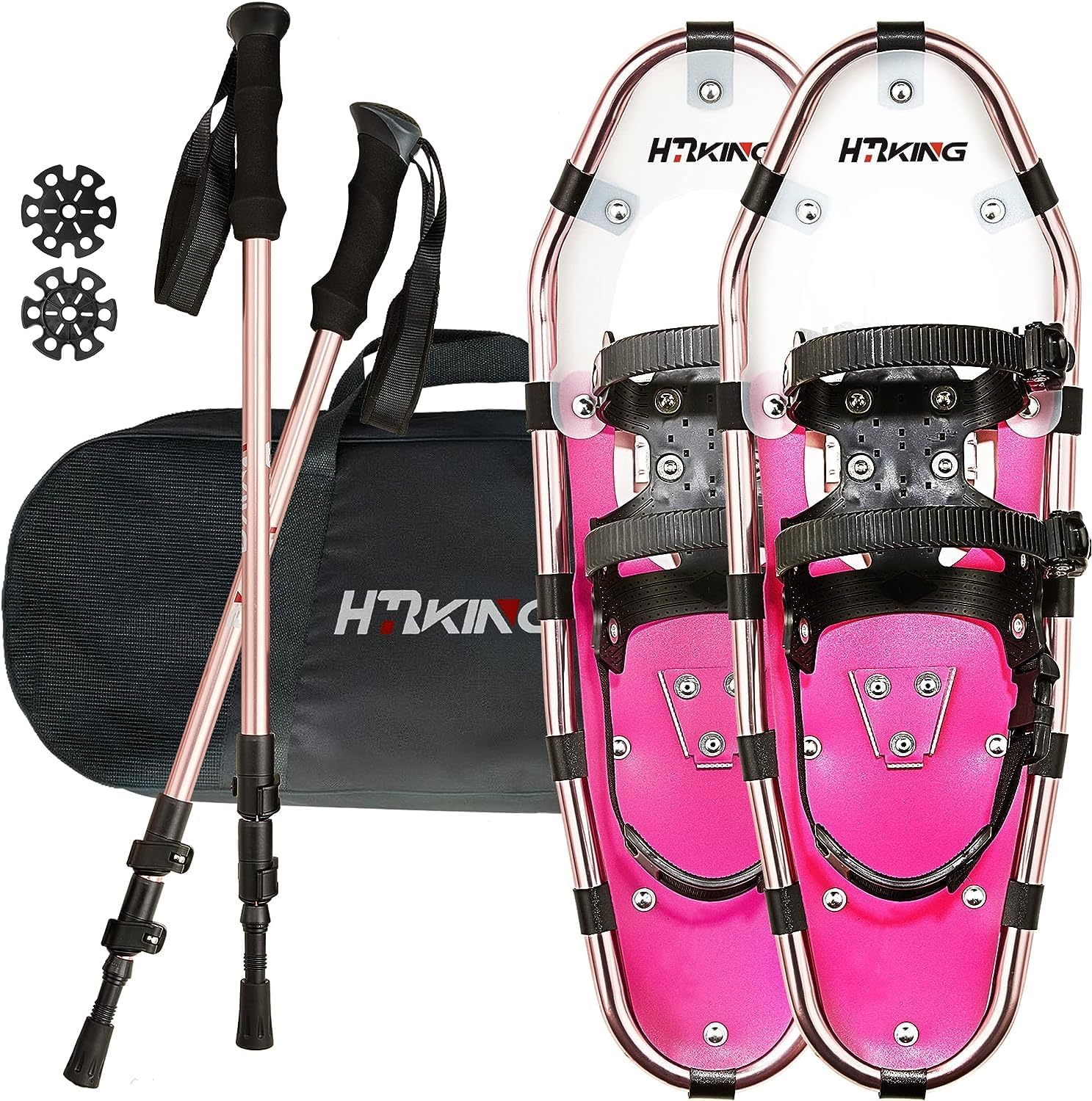 1417212530 Inches Lightweight Snowshoes with Toe Box and Heel Lift, 3-in-1 Aluminum All-Terrain Snow shoes Kit with Adjustable Trekking Poles and Heavy-Duty Carrying Tote Bag for Women Men and Kid