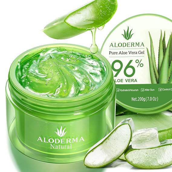 Aloderma Aloe Vera Gel Made within 12 Hours of Harvest with 96% Pure Organic Aloe Vera for Skin, Scalp, Hair, Soothing Aloe Face Moisturizer,