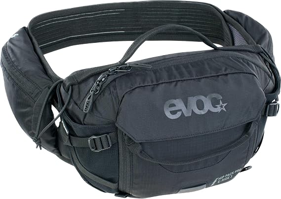 EVOC Hip Pack Pro E-Ride 3 Waist Bag for E-Bike Tours & Trails (3L Capacity, Airflow Contact System, AIRO Flex Waist Belt, Venti Flap System, Bottle Holder)