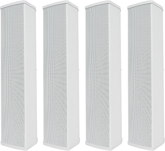 Rockville Wet Array 5 White 70V Commercial Wall Mount Speakers, 4-Pack | Adjustable Tap 60W, 30W, 15W, 7.5W, IP55, 2-Way, (4) 3" Mids + Tweeter, Indoor/Outdoor, Column Line Array, For Church, School