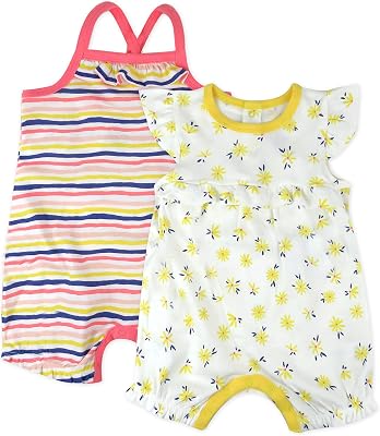 HonestBaby Romper and Ruffle Bodysuit Dress 100% Organic Cotton for Infant Baby and Toddler Girls