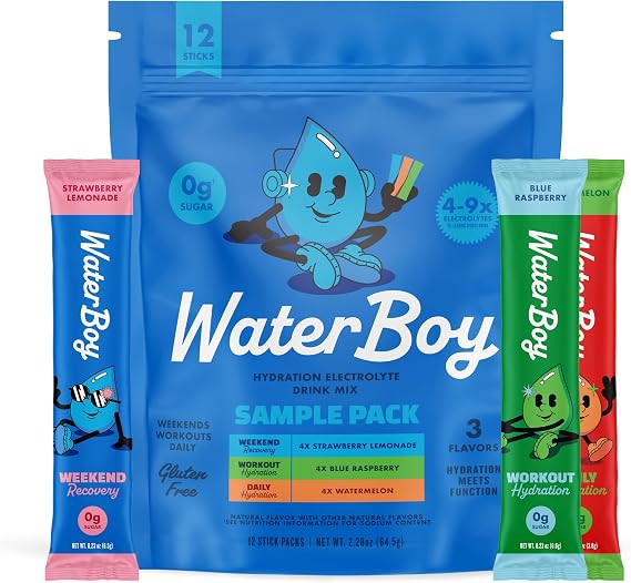Waterboy Hydration Recovery, Sample Pack, Sugar Free Electrolytes 12ct