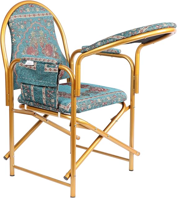 AARZ LONDON Muslim Prayer Chair with Armrest, Side Pocket, Foldable for Sujud, Sajdah, Namaz, Mosque - Green