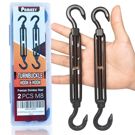 2PCS Premium Stainless Steel M8 Hook & Hook Turnbuckle Wire Rope Tensioner