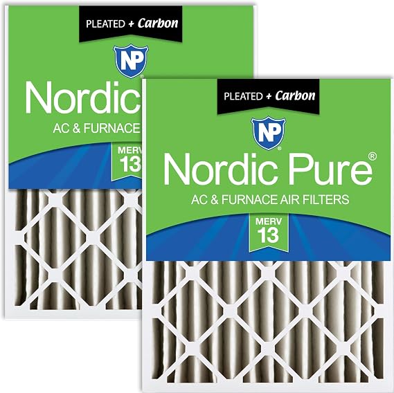 Nordic Pure 20x25x4 Pleated MERV 13 Plus Carbon Air Filters 2 Pack