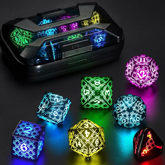 LED DND Dice Set, Light up Dice Rechargeable for RPG DM Gifts, RGB-LL