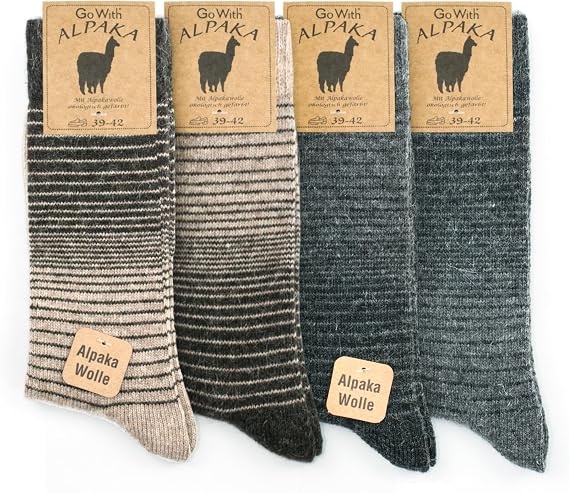 GoWith 2-in-4 Alpaca Wool Thermal Wash Soft Natural Winter Shoes Line Pattern For Boots Women and Men Socks 3098