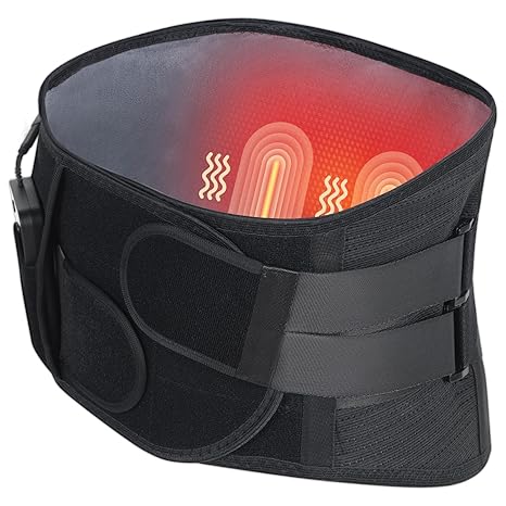HONGJING Heated Back Massager Brace for Lower Back Pain Relief, Cordless Back Vibration Massage Belt with 3 Heating Modes and 4 Massage Modes for Sciatica and Scoliosis-L