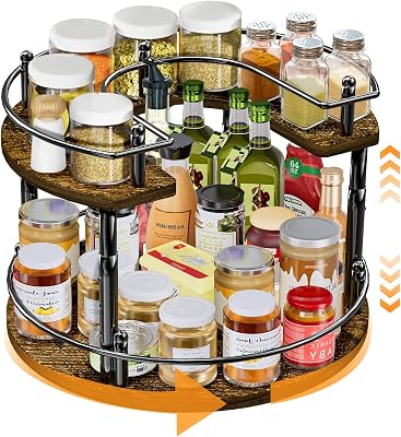 2 Tier Lazy Susan Organizer Turntable for Cabinet U-Shape Spinning Makeup Organizer 11.8 Rotating Spice Rack Height Adjustable, Pantry, Kitchen Countertop, Party, Bedroom