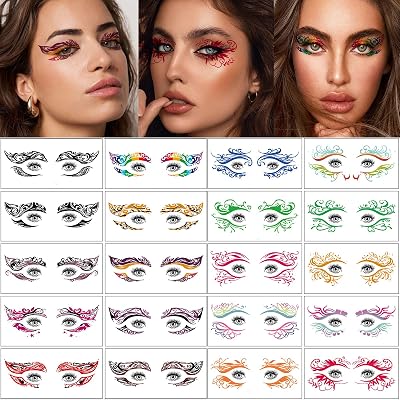 40pcs Eye shadow Tattoo Sticker Temporary Eye Tattoo Makeup Transfer Stickers Eyeliner Eyeshadow Sticker Supply For Party Dancing Ball Halloween Women Stage Performance Lace Stickers multicolor