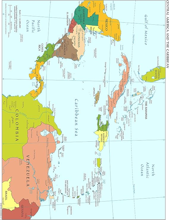 Palmetto Posters 24x31 Laminated Poster: Large scale political map of central america with major cities and capitals
