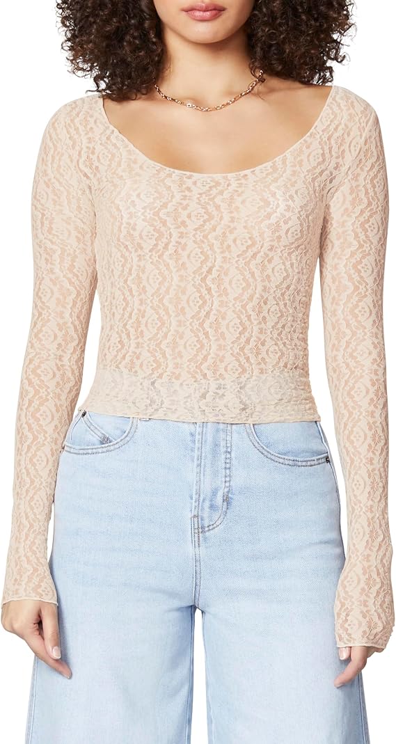 Florence by Mills Women's Softie Lace Long Sleeve Scoop Neck Top