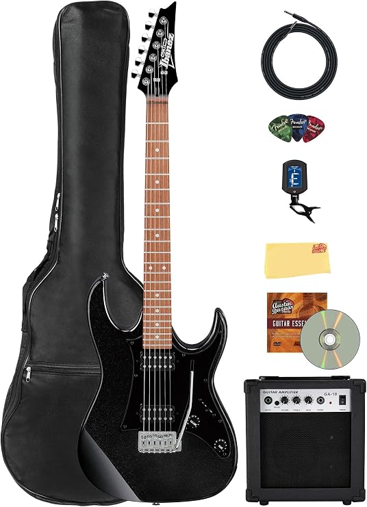 Ibanez GRX20Z RG Gio Electric Guitar - Black Night Bundle with Amp, Gig Bag, Tuner, Instrument Cable, Picks, Austin Bazaar Instructional DVD, and Polishing Cloth