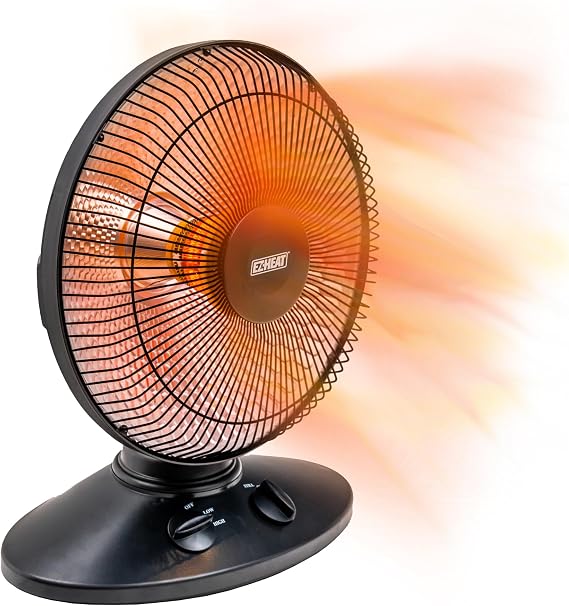 EZ-HEAT 1,000-Watt Indoor Parabolic Dish Space Heater with 70-degree Wide Oscillation and Dual Heat Settings, Adjustable Tilt, Tip Over Switch & Overheat Protection Sensor, MT-BFGD-8C