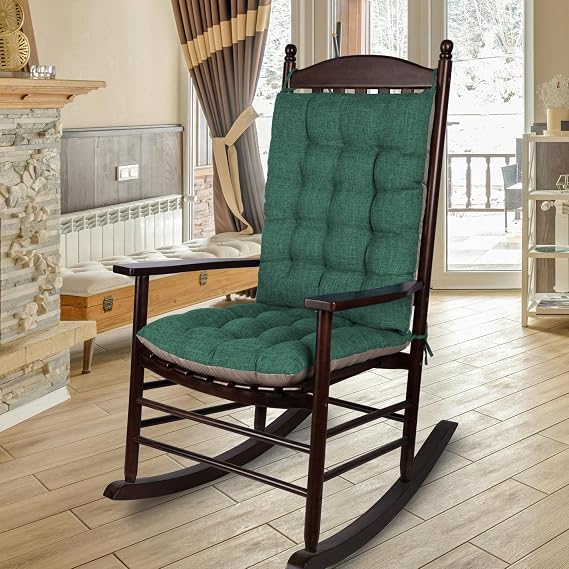ELFJOY Extra Large Rocking Chair Cushions Non-Slip Chair Pads Dark Green