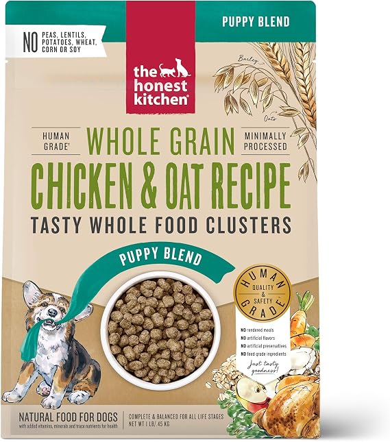 The Honest Kitchen Puppy Whole Grain Chicken & Superfoods Whole Food Clusters, Vet Crafted Human Grade Dry Dog Food for Puppies, Supports Brain & Eye Health, Healthy Growth & Digestion, 1 lb Bag