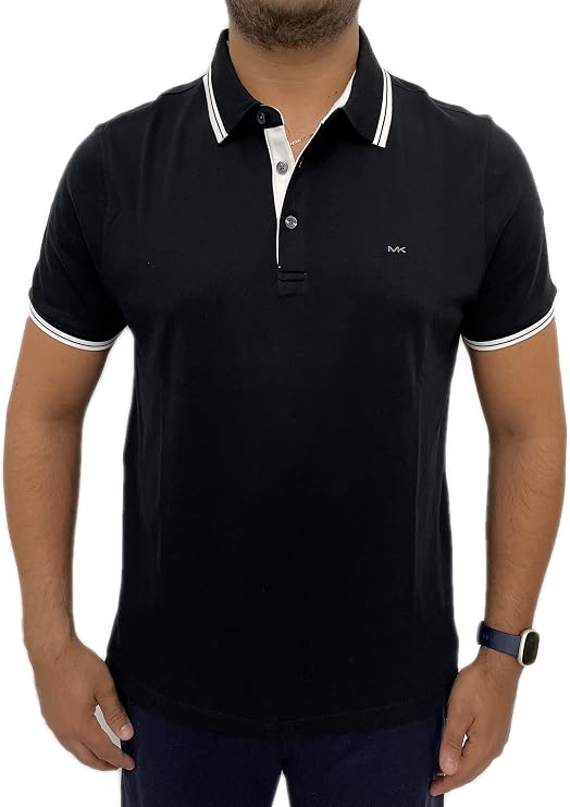 Michael Kors Mens Pima Soft Touch Classic Fit Polo Shirt Short Sleeve Pique (Small, True Black)