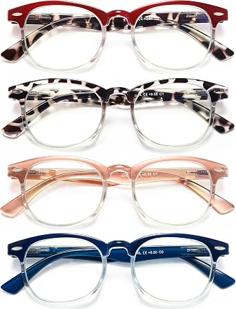 EYEURL Round Reading Glasses for Women 4 Pack Stylish Blue Light Blocking Reading Glasses Retro Round Readers