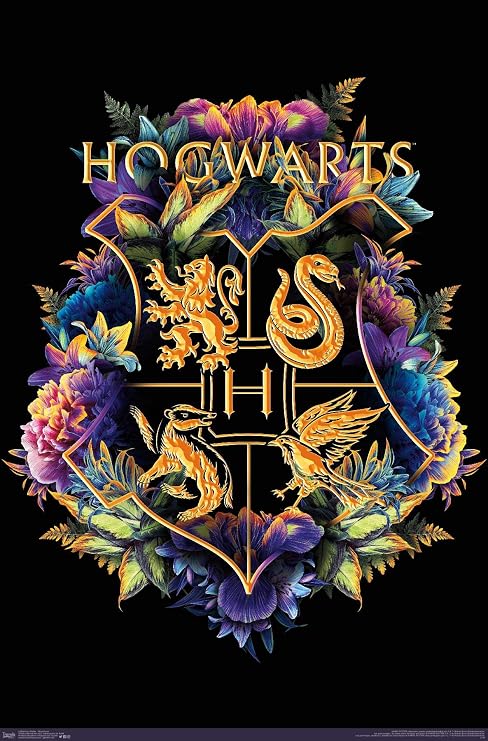 Trends International The Wizarding World: Harry Potter - Floral House Crests Wall Poster, 22.375" x 34", Unframed Version