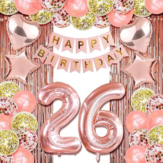 Rose Gold 26th Birthday Decorations for Women - Party Decor