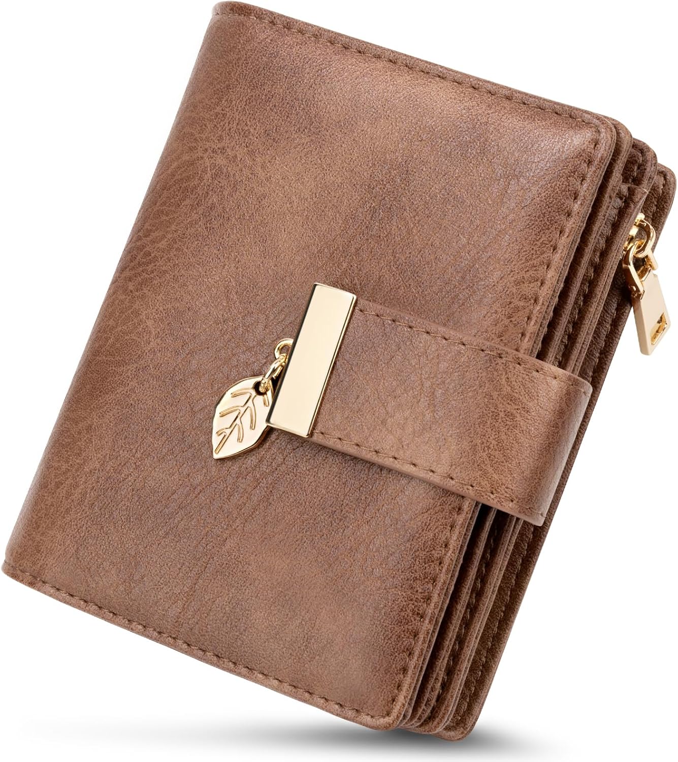 HUANLANG Small Wallets for Women Rfid Blocking Leather Bifold Credit Card Holder Ladies Wallet Zipper Pocket with ID Window