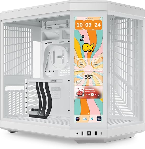 HYTE Y70 Touch Infinite Dual Chamber ATX Mid Tower Modern Aesthetic Case with Built-in 2.5K LCD Touch Screen - Snow White