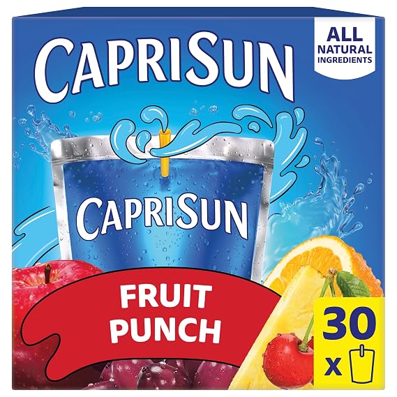 Capri Sun Flavored with Other Natural Flavor Juice Drink Blend, 30 Pouches, for School Lunches and On-the-Go Hydration, Fruit Punch, All Natural Ingredients, 6 fl oz