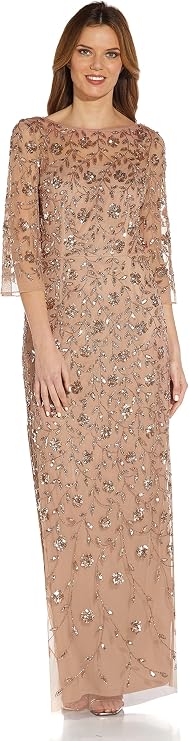 Adrianna Papell Women's Beaded Illusion Column Gown
