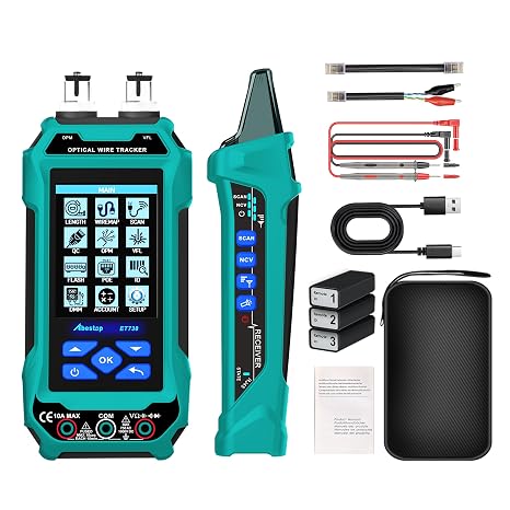 Network Cable Tester, ET738 Abestop 2 in 1 Cable Tester with Digital Multimeter Functions Design of 6dBm to 70dBm Optical Power Meter with 3.2" LCD