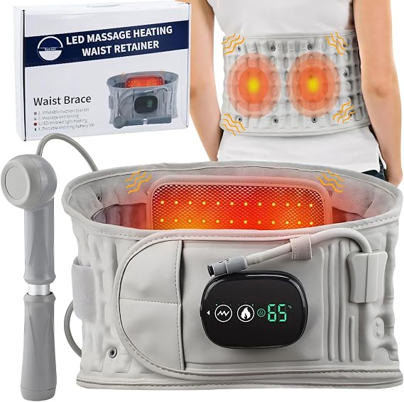 3-in-1 Inflatable Back Decompression Belt with red Light Heating and Massage Function Spine decompressor for Men and Women Lower Back Traction Devices