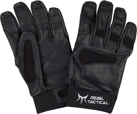 Premium Leather Rappel Gloves for Climbing and Rappelling Black- Durable and Protective Outdoor Gear with Non-Slip Grip and Reinforced Palm for Safety and Comfort