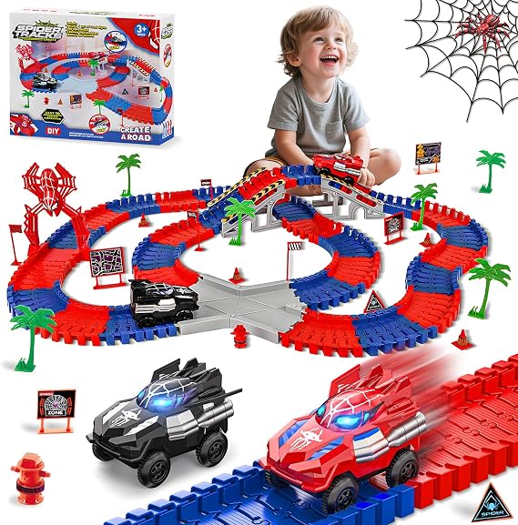 Spider Race Track Toys for Boys 4-6 with 2 Electric Spider Cars (212PCS)