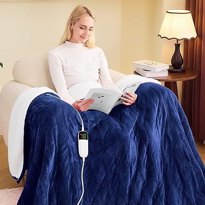 greenoak Heated Blanket Electric Twin 62X84, Heating Blanket with 10 Heat Levels 12468 Hours Auto-Off Overheat Protection, Flannel Sherpa Soft Warm Heater, ETL & FCC Sea Blue
