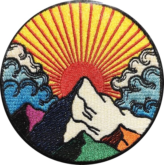 PatchClub Sunrise in The Mountains Outdoor Adventure Patch - Colorful Embroidered Cool Iron On/Sew On Patches