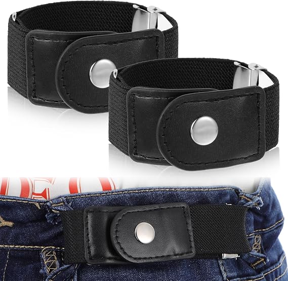Ptwola 2 Pcs Men Side Belts No Buckle Elastic Belt Without Buckle Elastic Stretch Adjustable Belt Loop