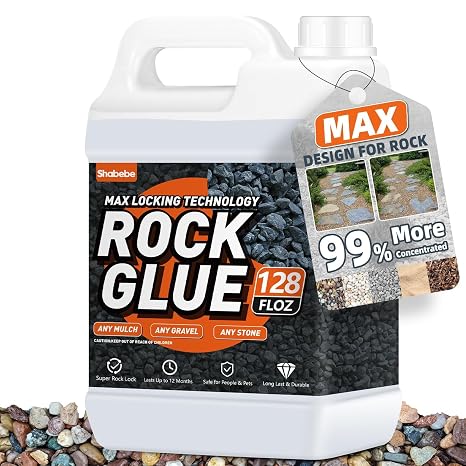 Rock Glue,1 Gallon 99% Stronger Bond Gravel Binder for Pea Gravel, Pebble&Stone-Stop Shifting, Reduce Mess, Strong Hold for Yards, Patios, Garden Walkways, Pet Safe Mulch Bond for Landscaping