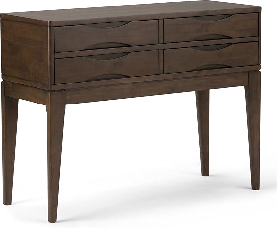 SIMPLIHOME Harper 40" Wide Solid Wood 4-Drawer Console Table in Walnut