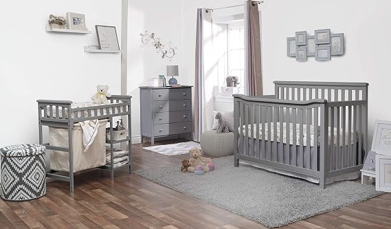 Sorelle Palisades 3-Piece Nursery Set with 4-in-1 Convertible Crib, 4-Drawer Dresser, Changing Table with Hamper, Baby Furniture Made of Wood, Non-Toxic Finish, Nursery Furniture Set - Grey