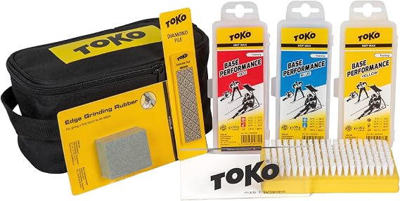 TOKO Basic Tune & Wax Kit for Skis and Snowboards - 3 Multi-Temp Wax Packs (120g), Nylon Brush, 3mm Scraper, Fine Diamond File, Edge Rubber