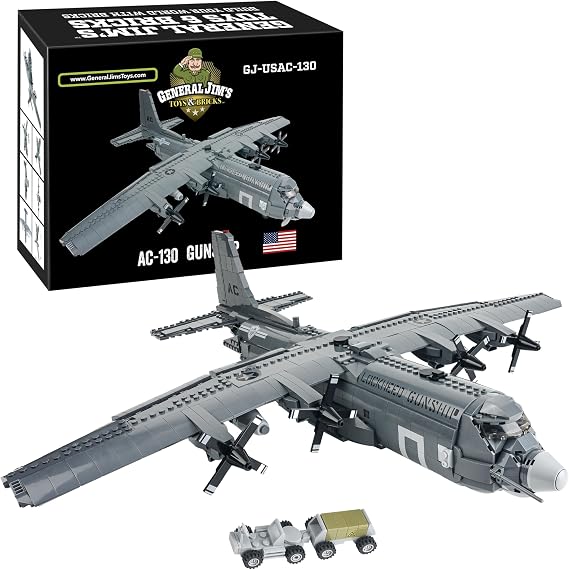 General Jim's AC-130 Hercules Gunship Building Block Set 1,713 Pieces Detailed Ground-Attack Aircraft Model Bricks Set - Compatible with Major Brands