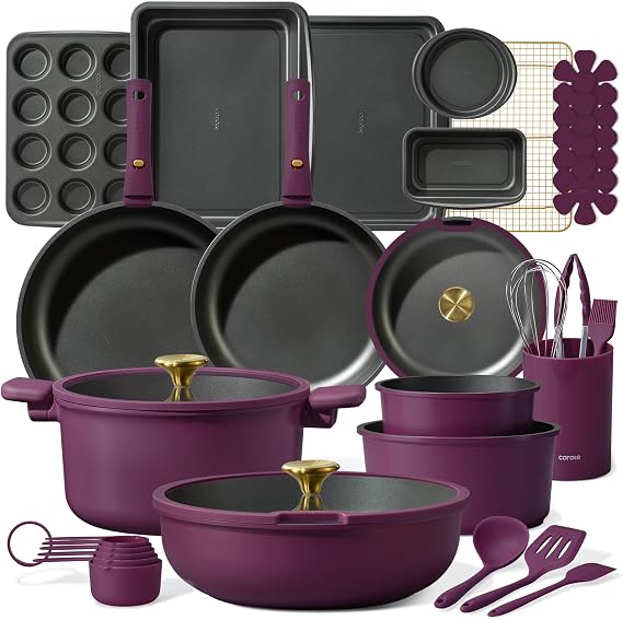 CAROTE 32pcs Pots and Pans Set Non Stick, Detachable Handle Cookware Sets