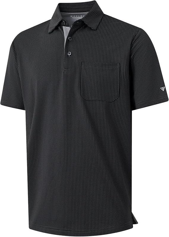 M MAELREG Mens Polo Shirts Short Sleeve Dry Fit Jacquard Performance Moisture Wicking Casual Pocket Golf Shirts for Men