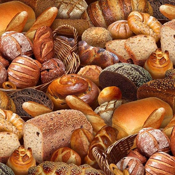 Food Fabric Breads in Multi Premium Quality Cotton Fabric by The Yard