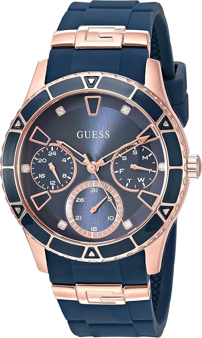 Guess Women's Gold-Tone + Iconic Red Stain Resistant Silicone Watch