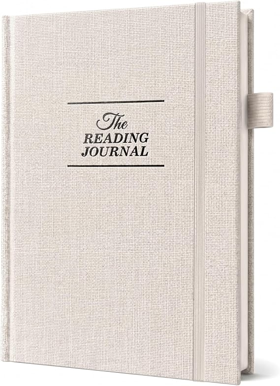 Jxselect エレガントな読書日記帳 - 60冊の書評ログブック ペンホルダー&バックポケット付き - 読書の進捗状況を追跡 - 本好きや熱心な読者への理想的なギフト天然リネン