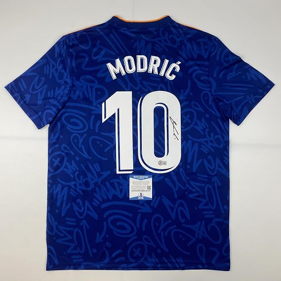 Autographed/Signed Luka Modric Real Madrid Blue Soccer Jersey Beckett BAS COA