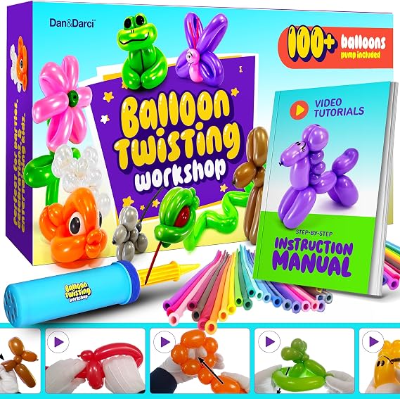 Dan&Darci Balloon Animal Twisting Kit with Pump for Kids - Boy & Girl Gift
